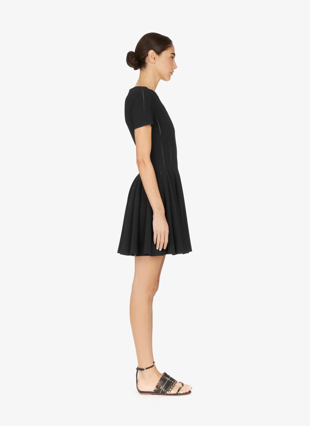 Flared Piqué Mesh Dress ALAÏA BLACK FLARED PIQUÉ MESH DRESS